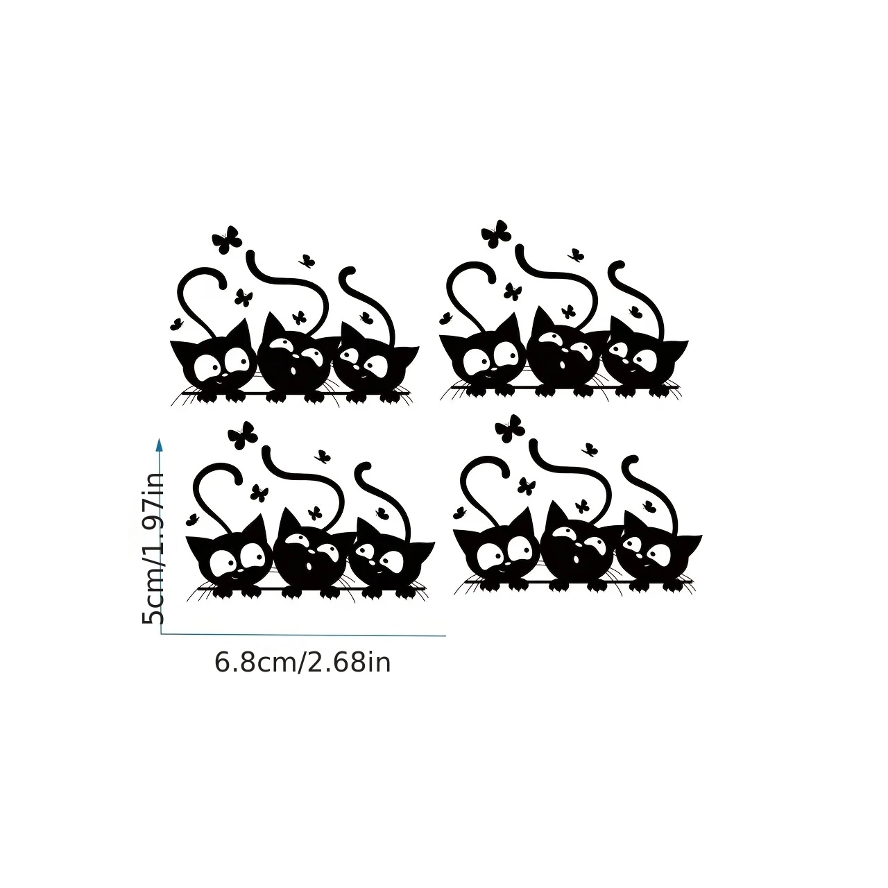 4pcs Car Rearview Mirror Stickers Cute Three Butterflies Kitten Vinyl Decorative Decals. Waterproof Sunscreen No Glue Left