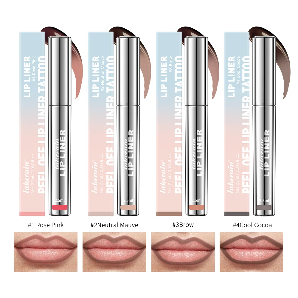 4 สี Peel Off Lip Liner Tattoo กันน้ํา Long Lasting Matte Non-Stick ซีดจาง Lip Tint เซ็กซี่สีแดง Contour Lips Make Up เครื่องสําอาง