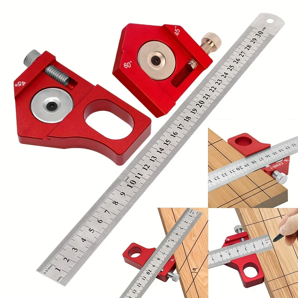 45/60/90 Degree Angle Scribe Tool, Stainless Steel Woodworking Marking Gauge with Positioning Block for Carpenters