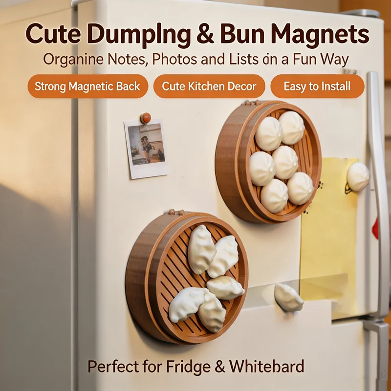 Creative Dumpling Bun Steamer Fridge Magnets Cute Food Shape Magnetic Note Holder DIY Decor Refrigerator Sticker For Kitchen