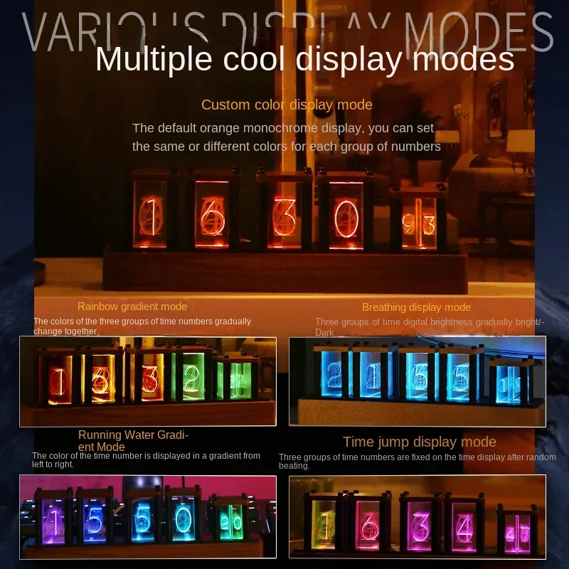 Original Version DIY Wooden Nixie Tube Clock with Colorful RGB LED Glows for Desktop Decoration.Luxury Box Packing for Gift Idea