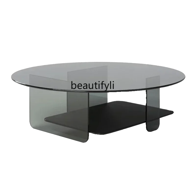 NQ52 Great discounts Italian original designer glass artwork, Italian minimalist modern minimalist living room round coffee tabl
