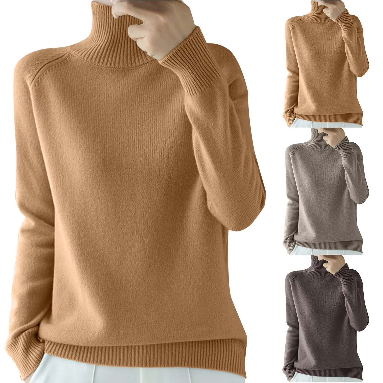 Women Pure Long Sleeve Turtleneck Soft Warm Pullover Knit Fall Winter Cuddles Long Underwear Women