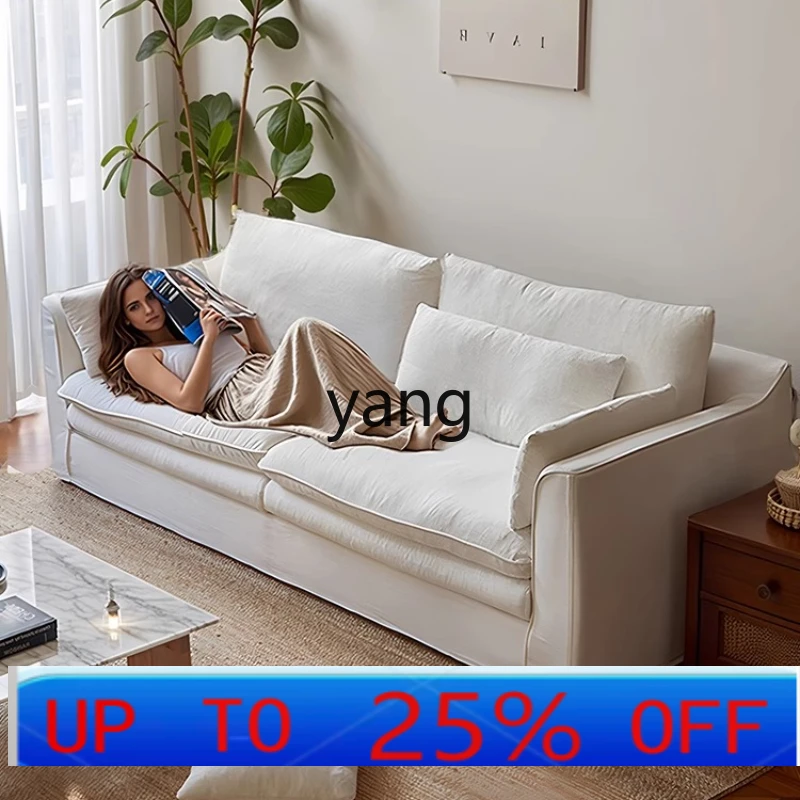 

LH retro style hug sofa cotton and linen living room small apartment cream wind straight row removable and washable