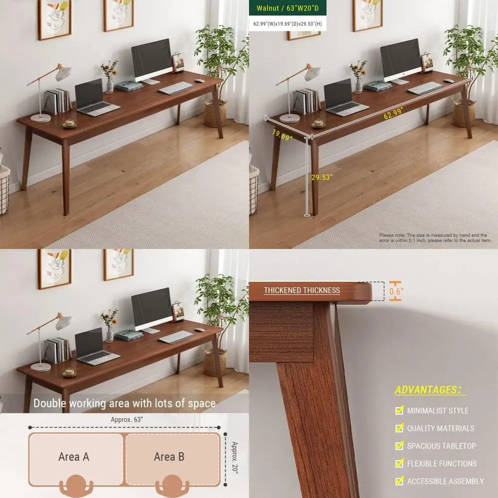 

Элегантный длинный стол из орехового дерева на двух человек — 63, современная сверхдлинная деревянная рабочая станция для домашнего офиса