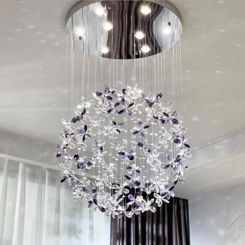 Modern minimalist living room crystal chandelier petal light luxury bedroom creative dining room decorative lighting fixtures