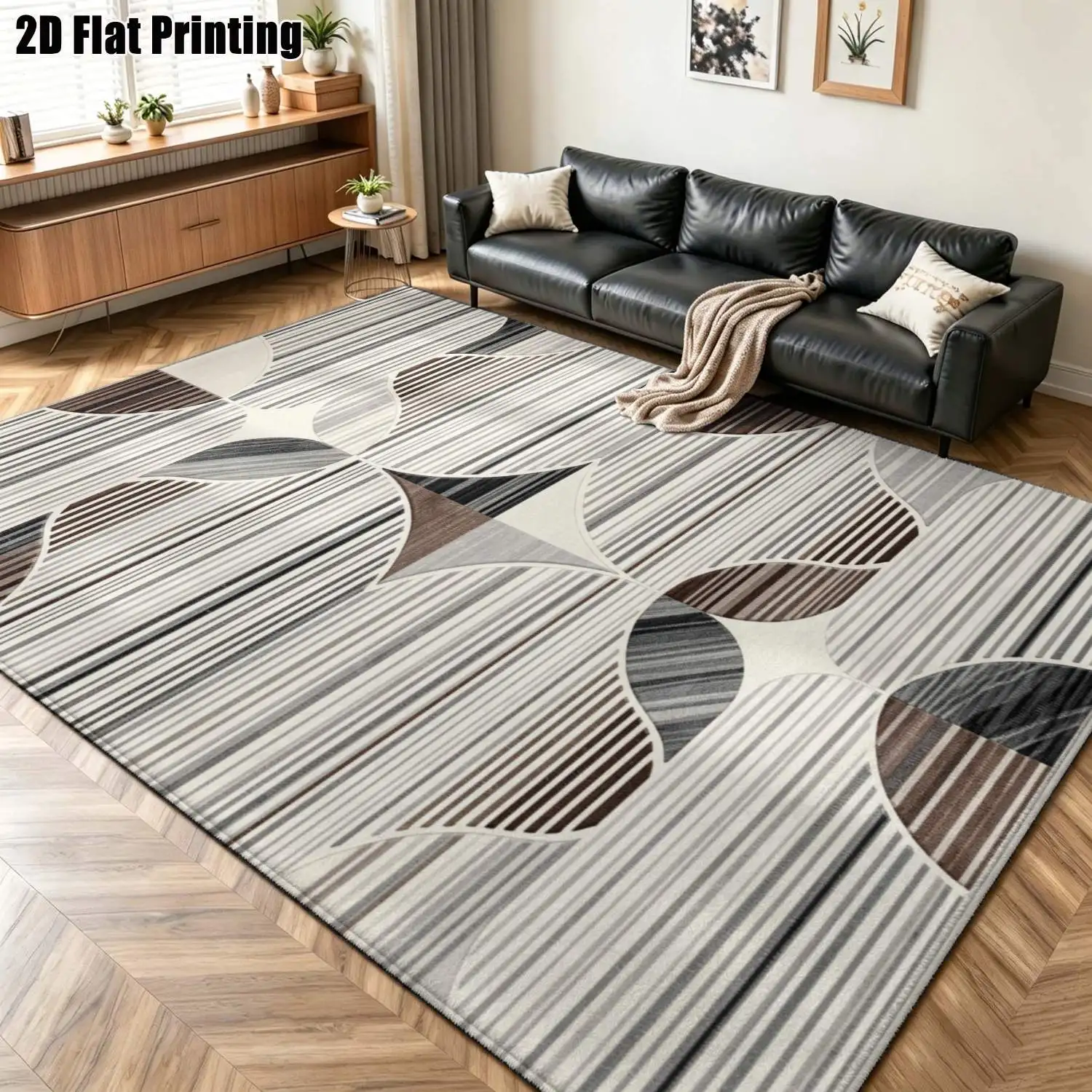 1Pc 2D Printed Gray-Brown Geometric Stripe Nordic Modern Minimalist Instagram Carpet, Machine Washable, Multi-Size Home Decor Floor Mat for Living Room, Bedroom, Dining Room, Entrance, Study