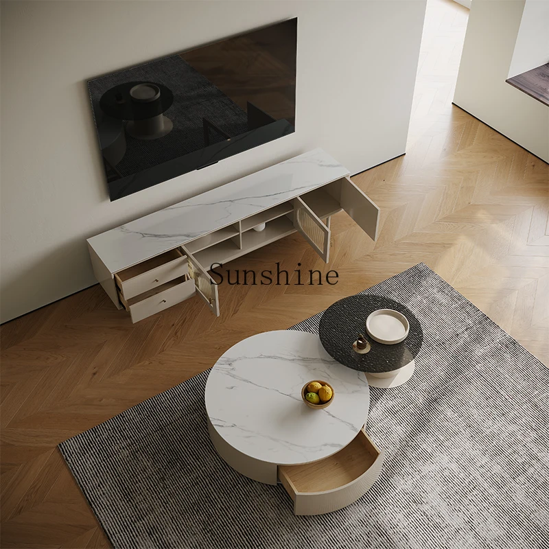 ตู้วางทีวีไม้เนื้อแข็งนอร์ดิกตู้ห้องนั่งเล่นกระจกเรียบง่ายทันสมัย