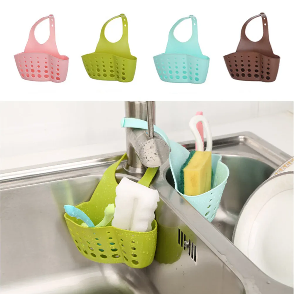 Adjustable Snap Button Kitchen Organizer Shelf Sponge Soap Basket Holder Sink Hanging Storage Holder Sky-Blue Kitchen Organizer view 4