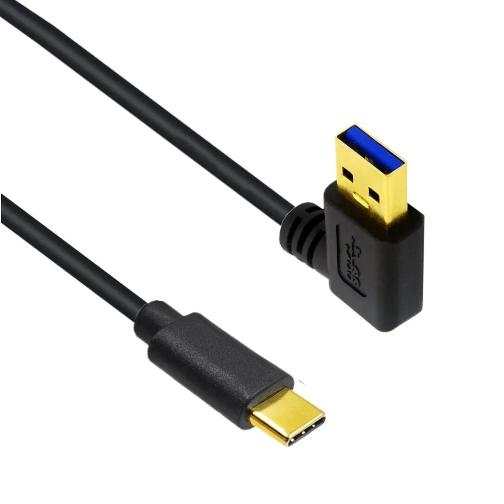 Enchufe chapado en oro USB3.1 tipo C A USB 3,0 tipo A, 90 grados, ángulo izquierdo y derecho, Cable adaptador macho A macho, 0,2 m/20cm