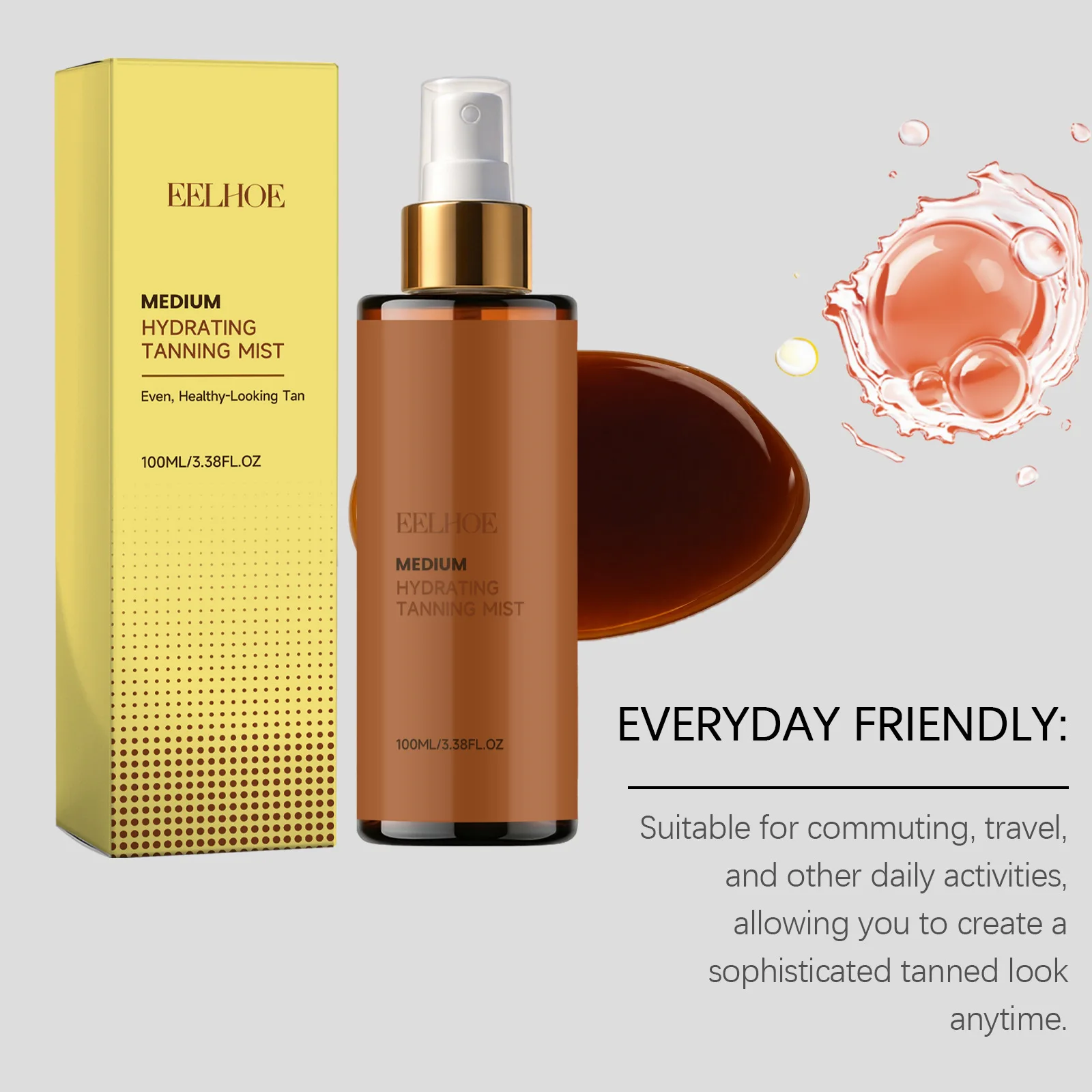 Hydrating Self Tanning Spray Quick Darken Skin Tone Streak-Free Sunbed Tanning Booster Natural Wheat Brown Body Bronzer Spray