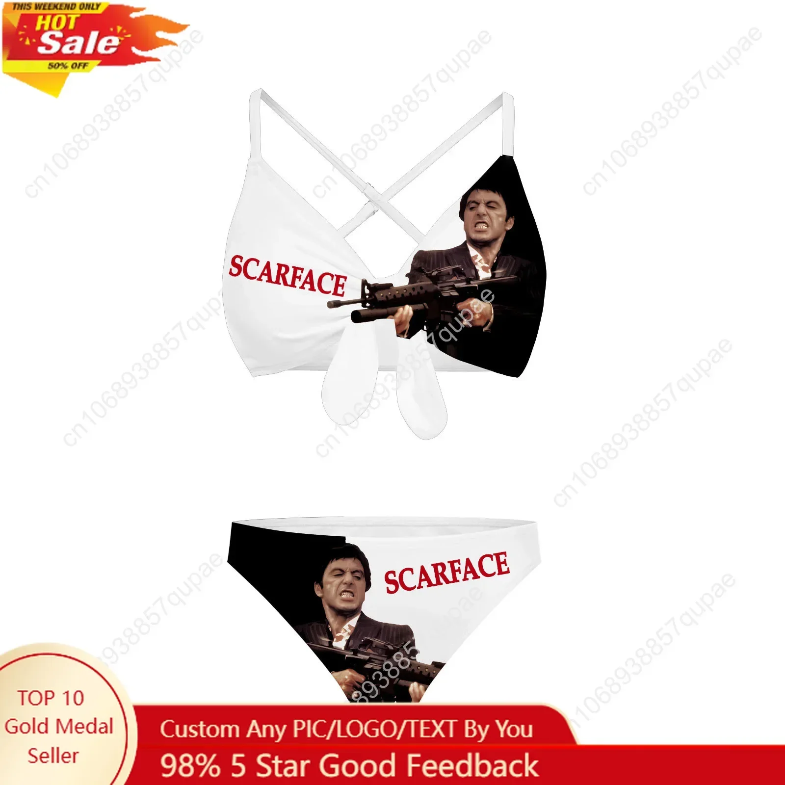 Scarface Hot Movie Tony Montana  Bathing Suits Cross Strap Suspenders Swimsuits Women Bikini Pool Party Beach Swimwear Beachwear