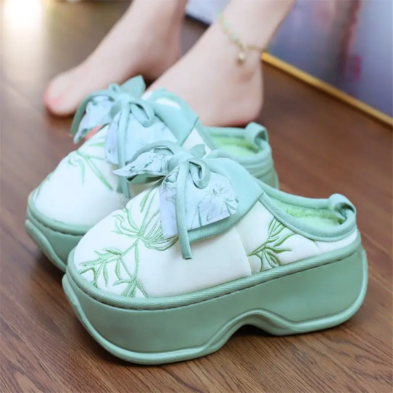 2024 Butterfly knot mules clogs women's waterproof high platform heels slippers home slides woman thick trendy slippers bedroom