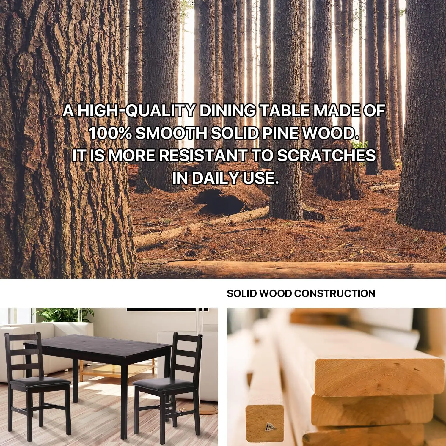 Kitchen Table Set For 2, 3 Piece Wooden Dining Table Set With 2 Chairs For Small Space, Modern Square Counter Height Small