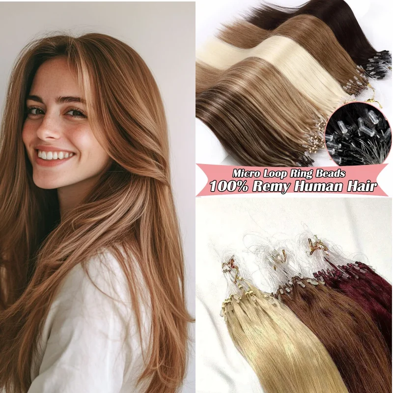 100% Human Hair Micro Loop Wig 12inch Straight #613 P4-27 Hair Weft More Fullness & Volume Natural Look Party Wholesale