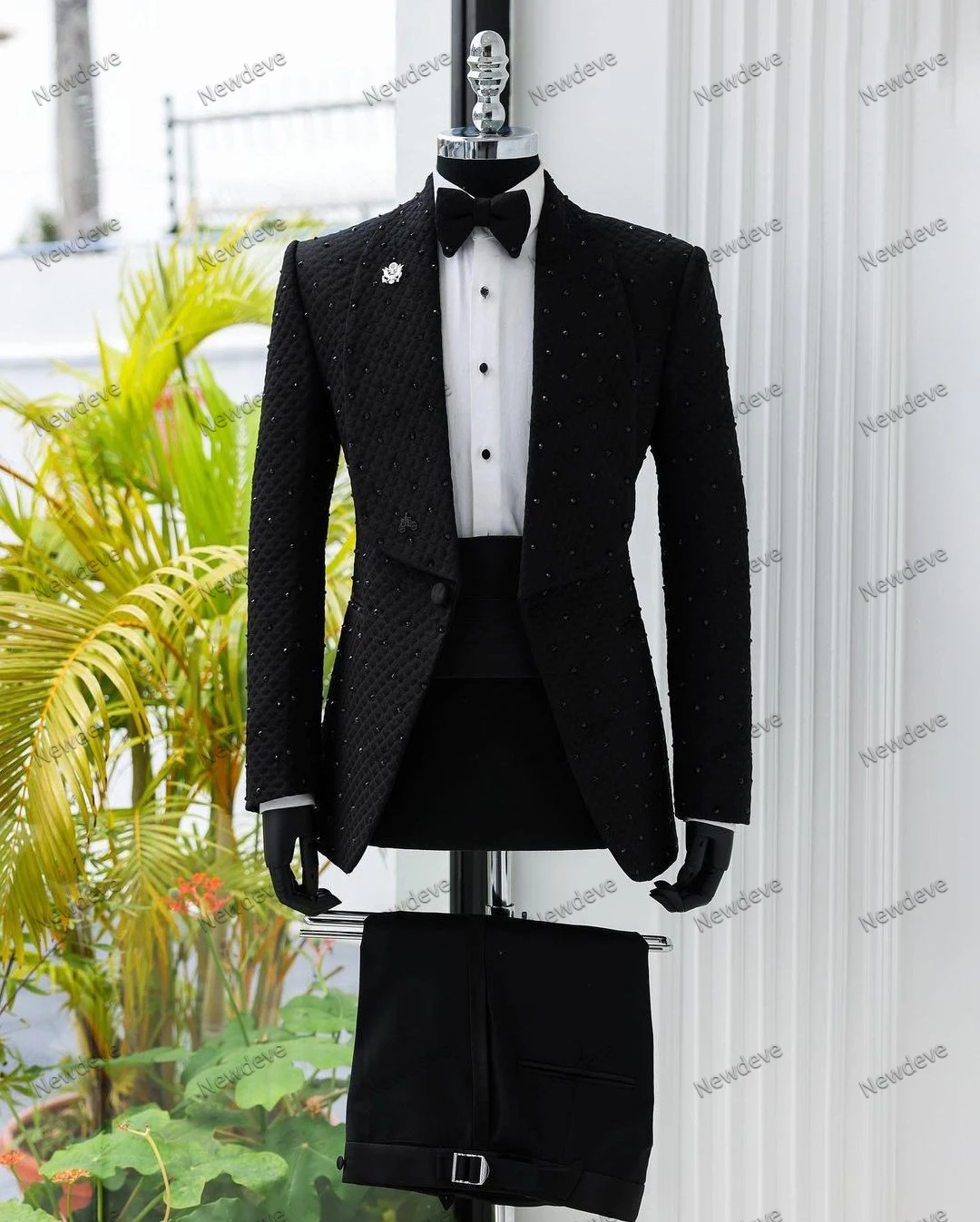 Modern Men\'s Suits Tailored 2 Pieces Blazer Pants One Button Wide Lapel Beads Plus Size Wedding Formal Tuxedo Custom Made