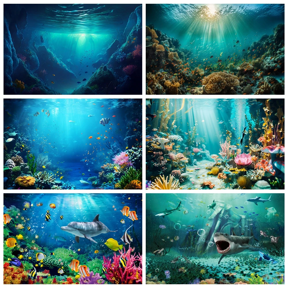 

Underwater World Seabed Backdrop Ocean Undersea Fish Shark Coral Aquarium Tank Baby Portrait Photography Background Photo Studio