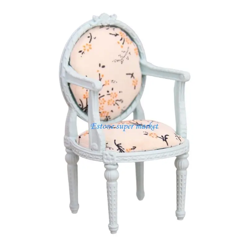 

090B 1/12 Scale Dollhouses Furniture Set Wooden Golden Table and Chair Floral Pattern