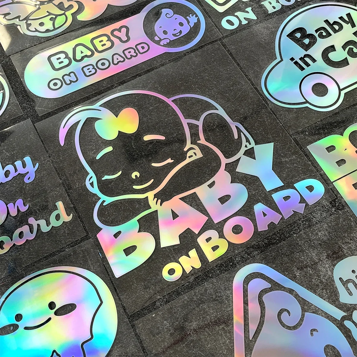 Baby In Car Laser Rainbow Car Styling Stickers Auto Motorcycle Moto Scooter Body Windshield  Decals Accessories for BMW Honda