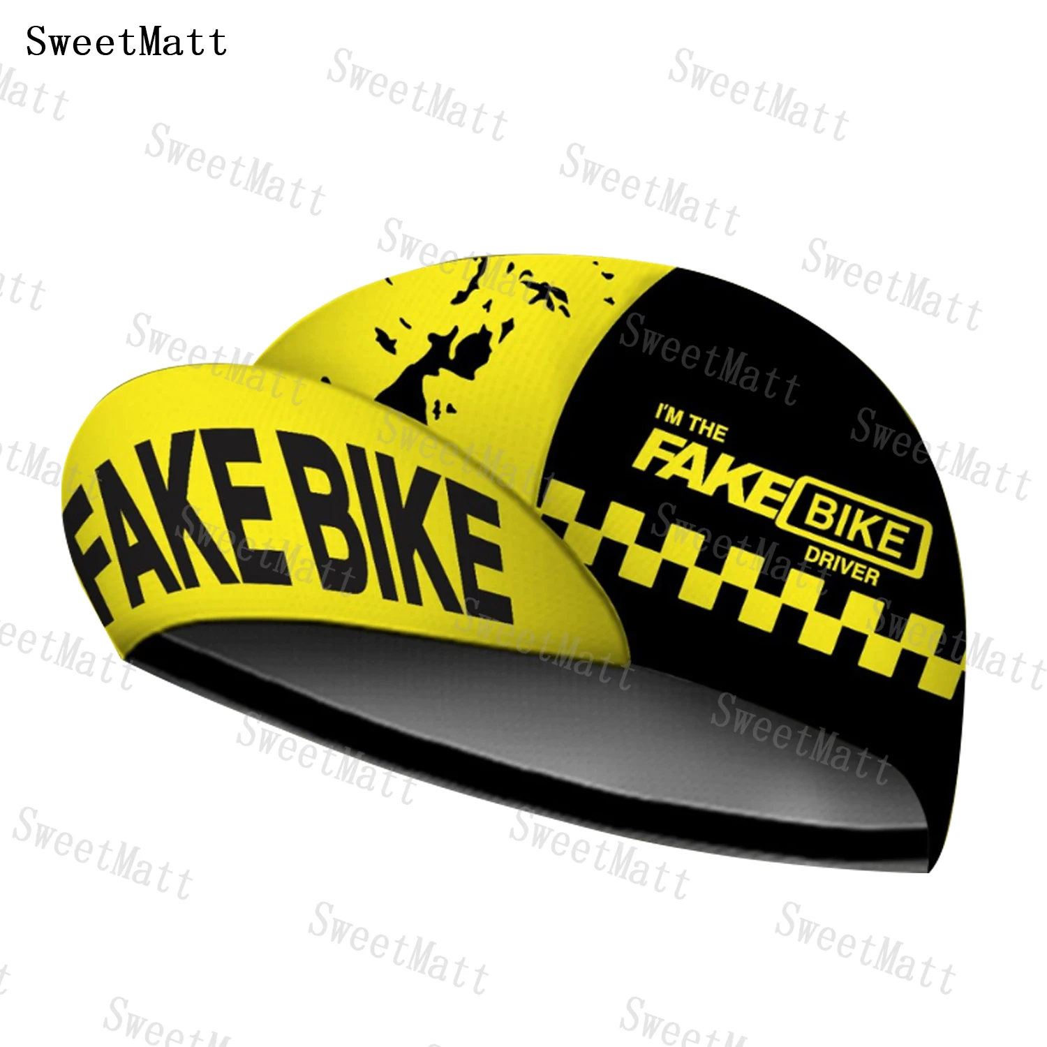 SweetMatt All-Match-Polyester-Fahrradkappe, gelb, schwarz, cooler Stil, Unisex-Größe, unverzichtbare Mütze für Fahrradsport, atmungsaktiv, elastisch