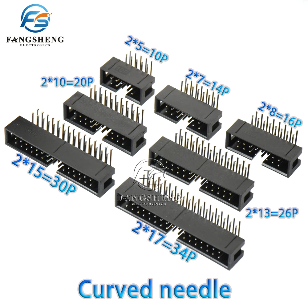 10/100Pcs DC3 2.54mm Pitch Male Connector 6/8//12/14/16/18/20/24/26/30/34/40/50/60/64Pin DIP IDC Socke Curved needle