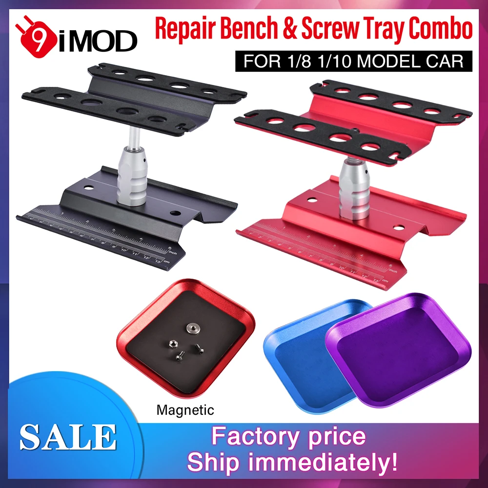 9IMOD RC Car Work Stand Metal Repair Workstation 360°Rotation Adjustable Height with Magnetic Tray For 1:8 1:10 RC Model Car