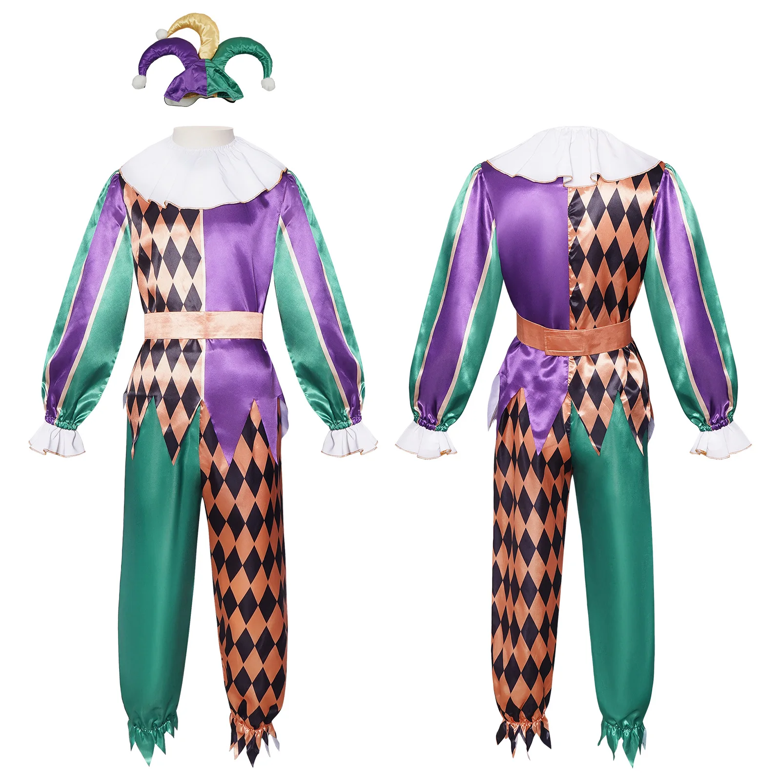 Karneval Clown Cosplay Kostüm Komplettset Rollenspiel Outfit Zirkus Faschingskostüm für Bühnenauftritte