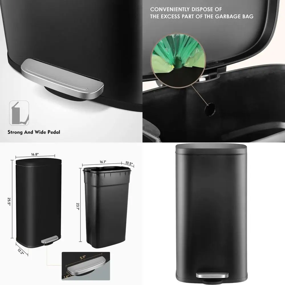 

13.2 Gallon Stainless Steel Step Trash Can with Hinged Lid and Removable Bucket for Home Use