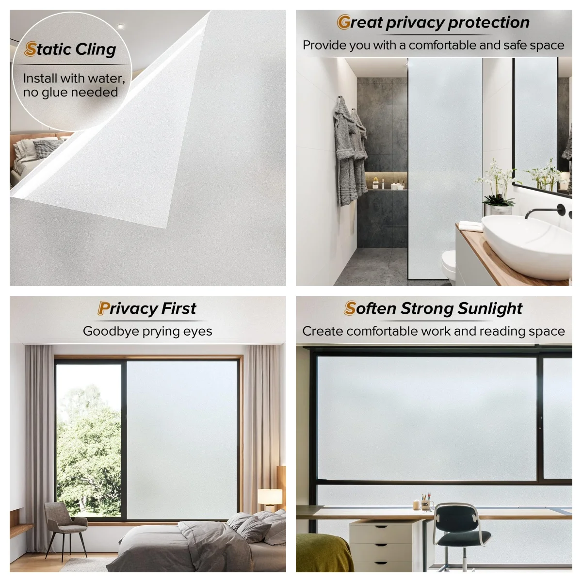 Static Cling Non-Adhesive Window Film Frosted Glass Film Bathroom Door Glass Decoration Window Film Privacy Covering