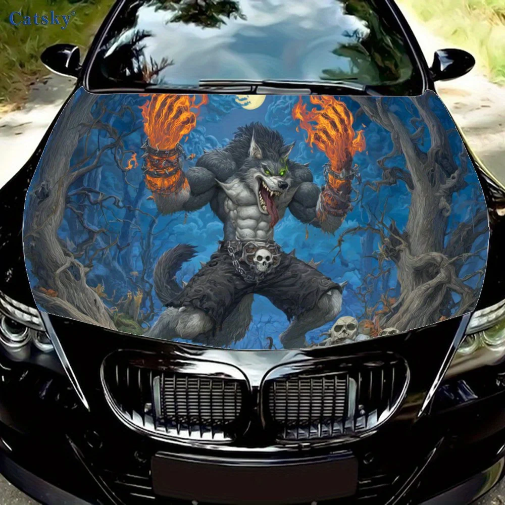 

Roaring Werewolf Print car hood stickers, waterproof self-adhesive, scratch resistant, easy to stick, durable car PVC stickers,