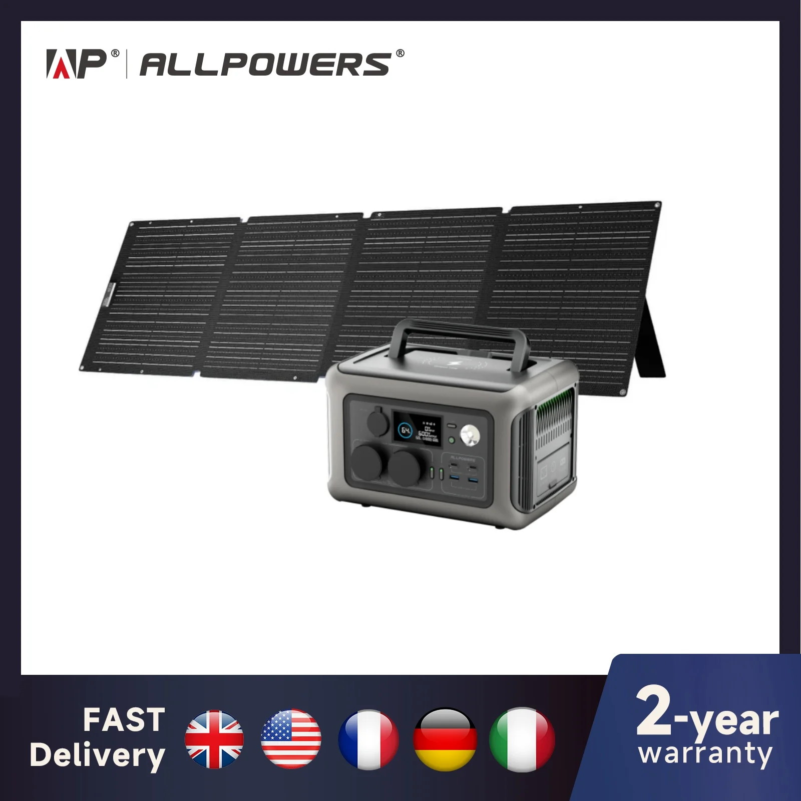 Générateur solaire ALLPOWERS R600 avec panneau solaire (en option), centrale électrique portable 600 W 299 Wh LiFePO4 avec chargeur solaire pour le camping