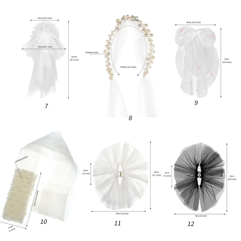 Wedding Veil Pearls Ribbon Short Veil Bride Hair Accessoies White Sheer Veil image 6