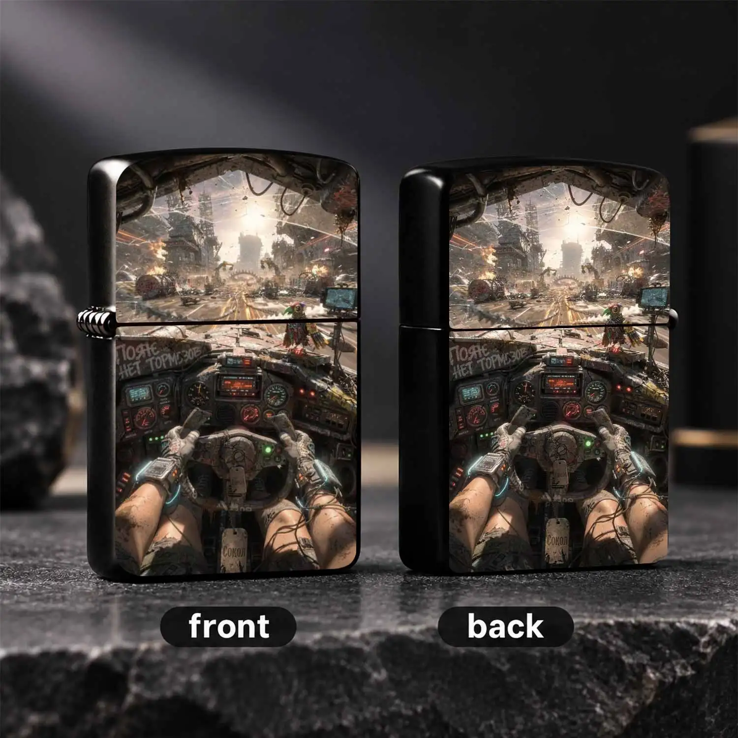 CyberpunkThemed Lighter, Post Apocalyptic Sci Fi First Person Driving Visual Design, Stylish Daily Carry Decor, Perfect for Outdoor Gathering Travel Use, Unique Cool Gift for Hobby Collectors and A Humorous And Interesting Lighter
