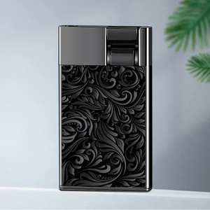 Adjustable windproof torch for cigar, lighter metal, thin type, cool ignition card form, blue flame, inflation, original and luxury 12 Main Selling Sales - №6