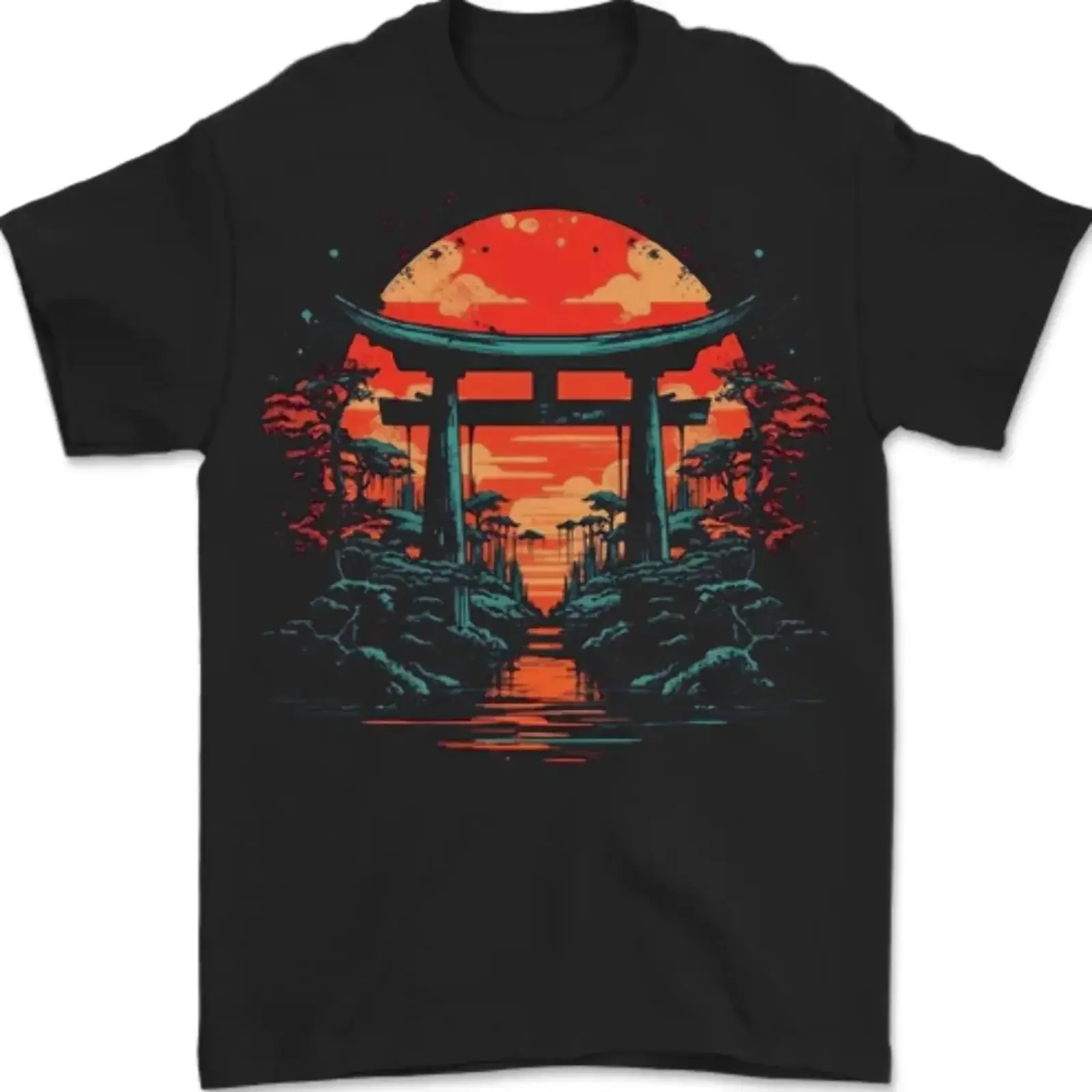 A Sunset Torii Japan Culture Japanese Herren T Shirt 100 Baumwolle vintage Washed Stylish Top For Everyday Wear Stretched