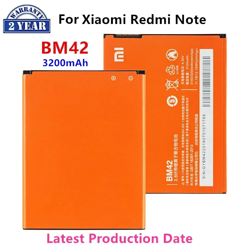 100% Orginal BM42 3200mAh Battery For Xiaomi Redmi Note/ Hongmi Note BM42 High Quality Phone Replacement Batteries