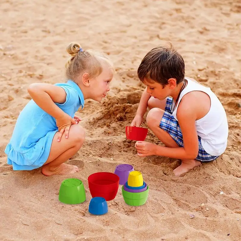 Strandstapelbekers Zintuiglijke training Stapelbekers voor waterspel Baden Bouwspeelgoed Leuk stapelspel voor kinderen Zwembad
