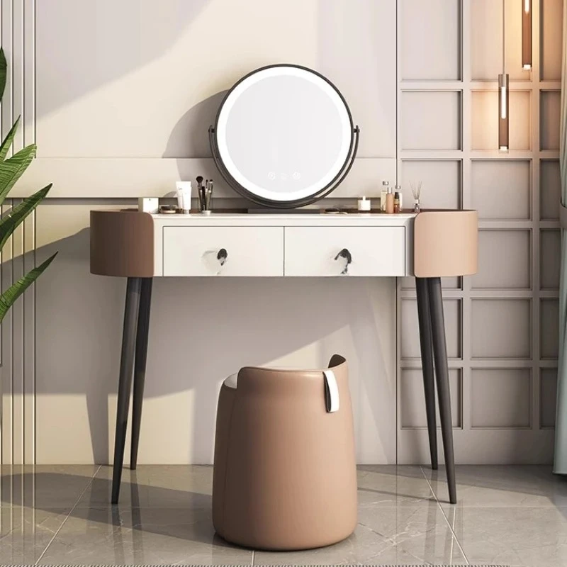 

Light luxury rock slab dresser bedroom simple modern makeup table, small Nordic minimalist leather makeup table