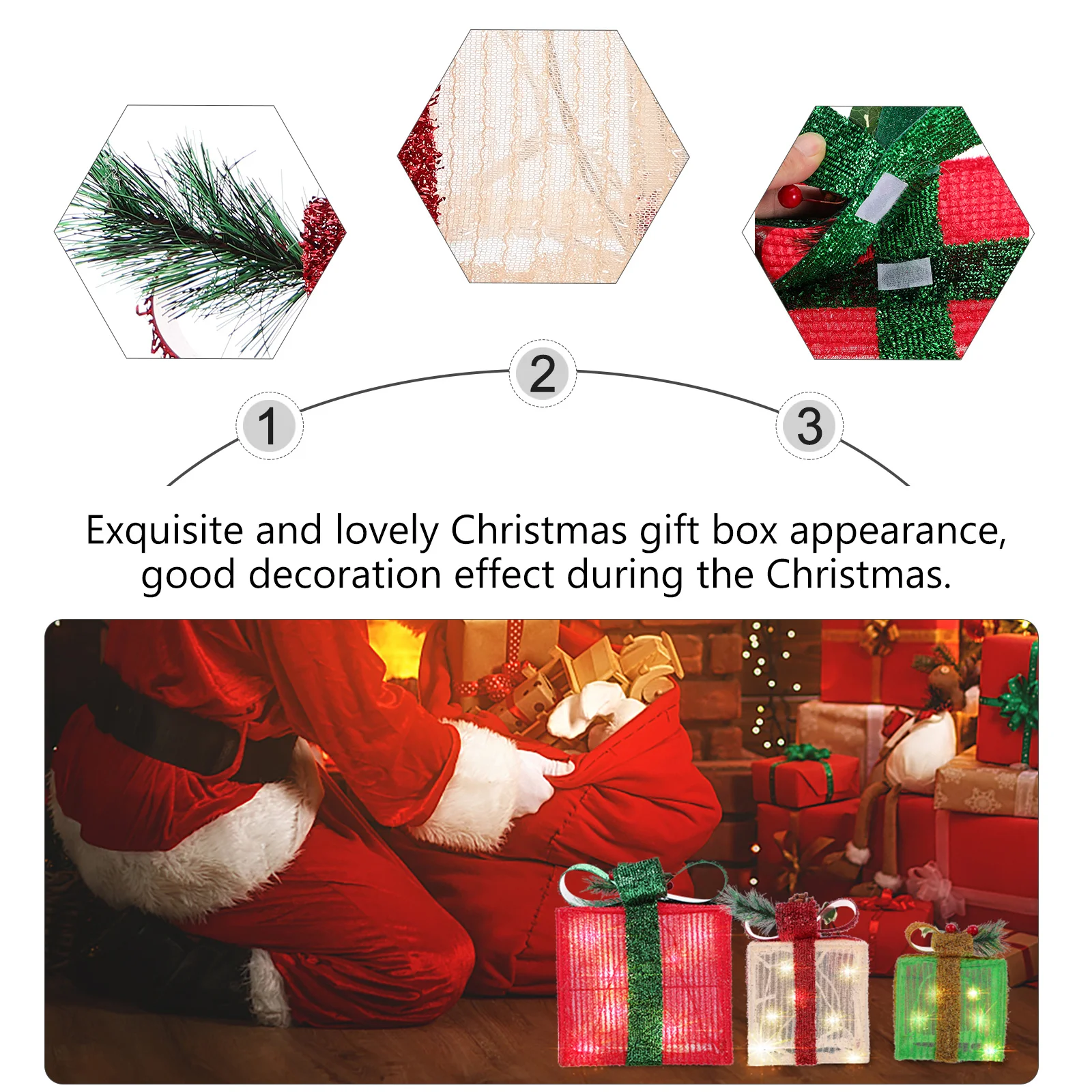 عيد الميلاد سلسلة أضواء الزخرفية مجموعة 3 علب الهدايا LED عيد الميلاد مصباح سلاسل الإضاءة جو إبداعي عيد الميلاد مهرجان ديكور الحفلات