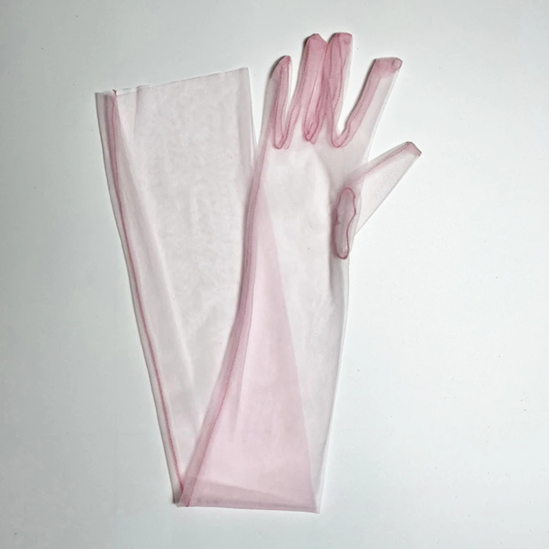 Modische lange transparente Tüll-Handschuhe, ultradünn, dehnbar, Vollfinger-Fäustlinge, Netz-Ellenbogen, Hochzeit, Braut-Handschuhe, Halloween-Zubehör – Detail 9