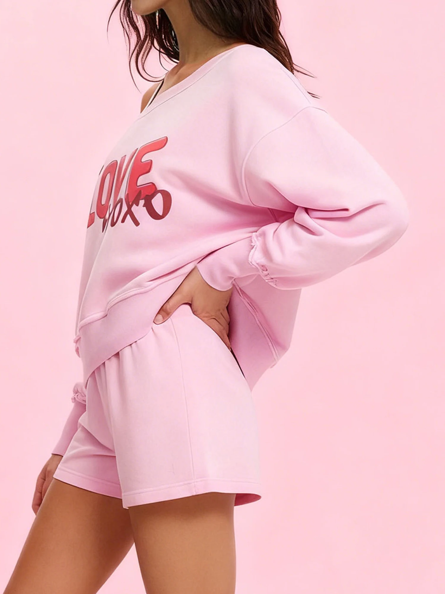 Sweat-shirt à épaules dénudées pour femmes, pull à manches longues avec lettres imprimées, avec col Slash, pour la saint-valentin