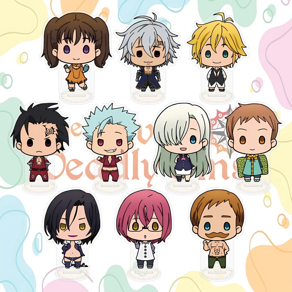 The Seven Deadly Sins Acrylic Stand Figure 10cm Chibi Anime Kawaii Meliodas, Elizabeth, Ban Desktop Decor Model Plate Keychain