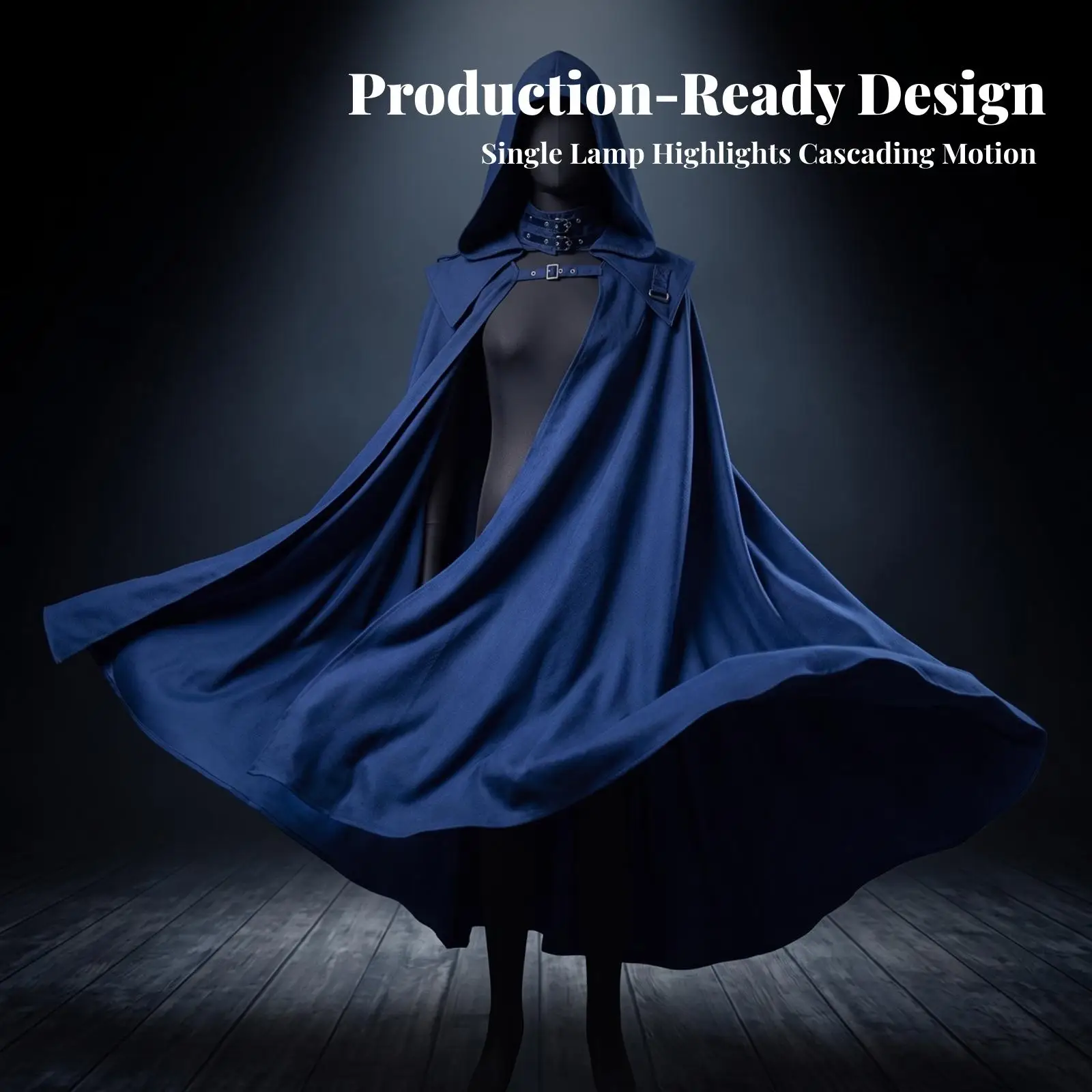 Hooded Gothic Cloak for Women with Buckle Straps Shiny Metallic Fabric Elegant Cape for Cosplay Events