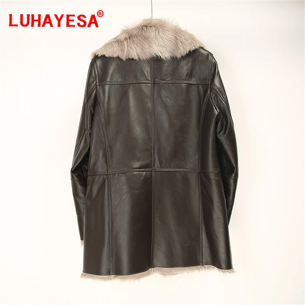 2024 Turkey Goat Shearling Fur Coat Women Medium Long Casual Winter Warm Real Fur Overcoat