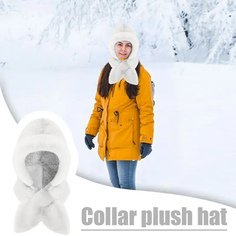 Windproof Hooded Scarf 2 In 1 Warm Hat Windproof Thickened Scarf Sherpa Hood Soft Plush Winter Scarf For Women Cold Weather