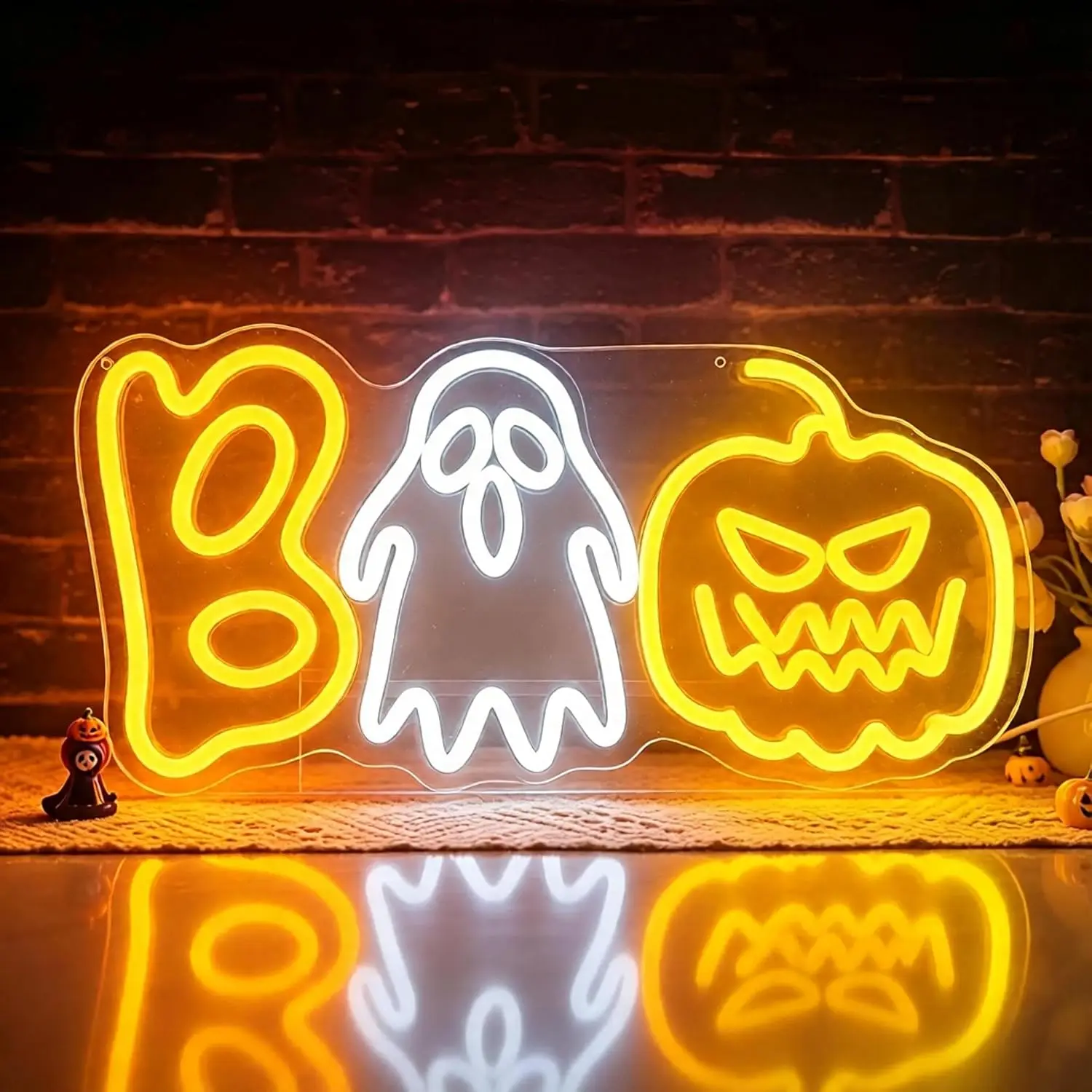 Boo Ghost Pumpkin Neon Sign Halloween LED Neon Light USB Powered Wall Hanging Lamp Home Bar Window Party Bedroom Decoration Gift