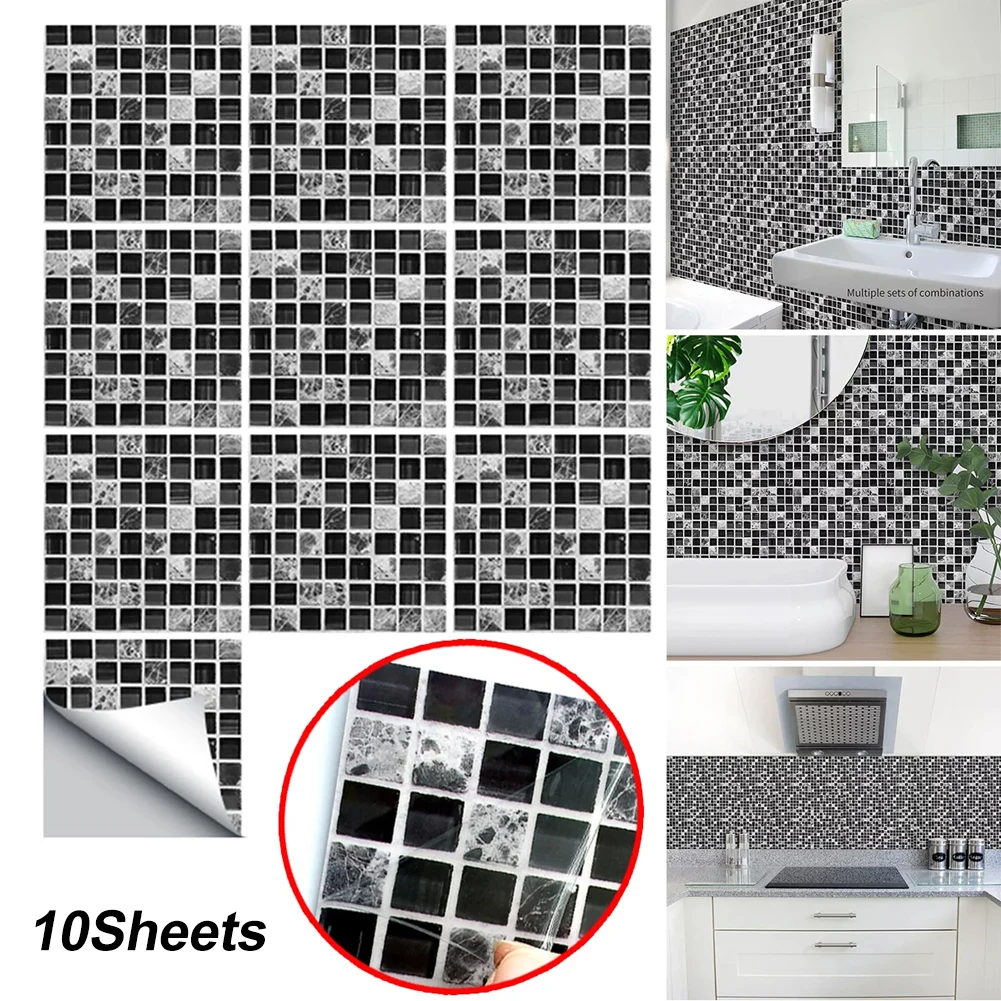 10Pcs Mosaic Tile Sticker For Kitchen Bathroom Wallpaper Peel And Stick 3D Self Adhesive Wall Tile Waterproof Backsplash Tile