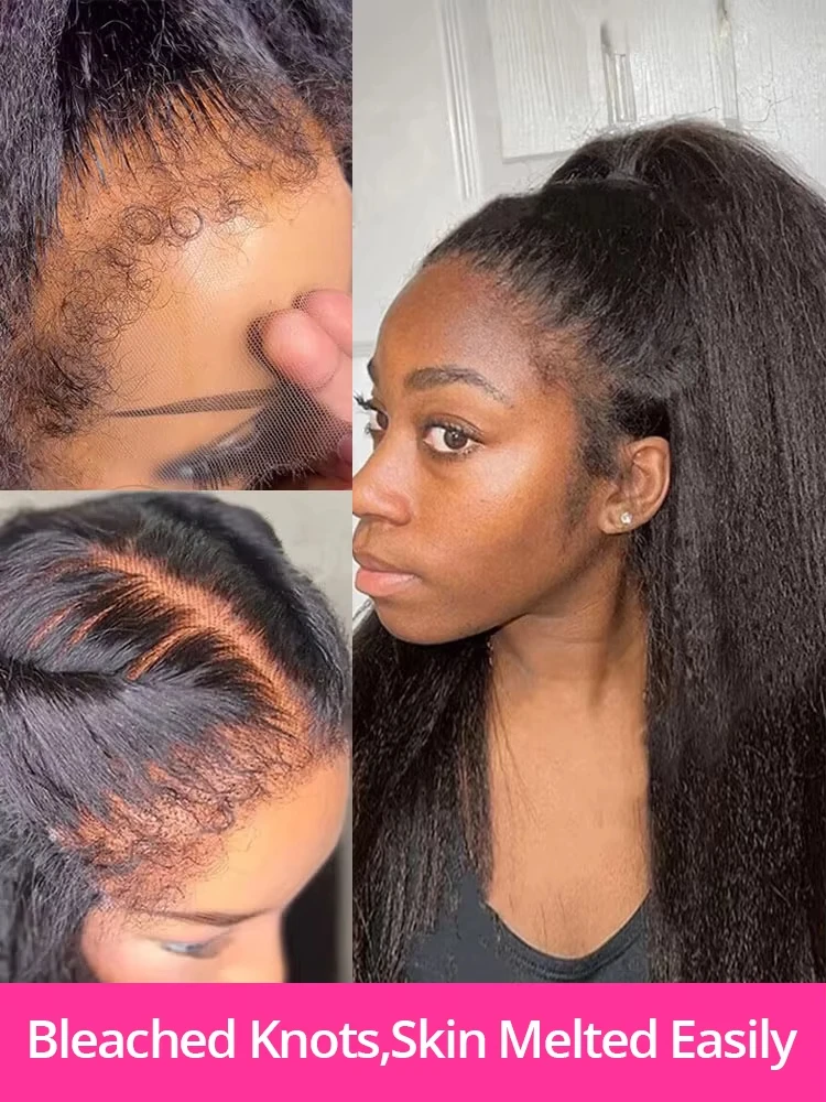 34 Inch 13X4 Kinky Straight Lace Front Wigs Human Hair 250% Density 5X5 Glueless Wigs For Women Yaki Straight Wigs Natural Color For Women