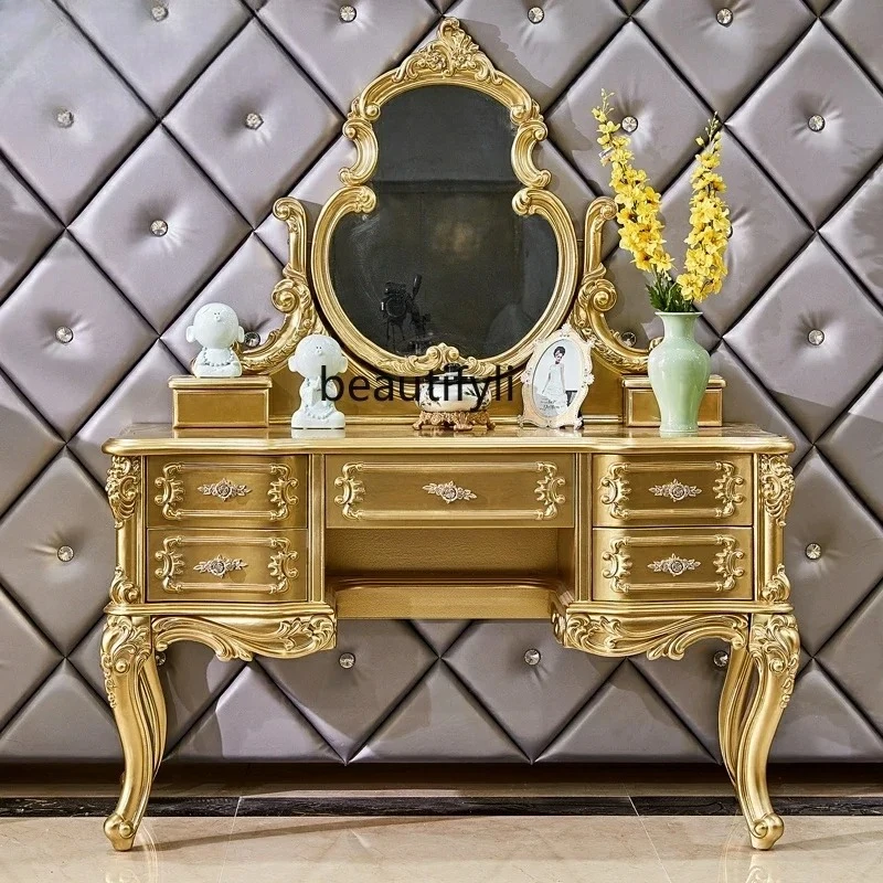

European dresser, table, storage cabinet, integrated cosmetic cabinet, French and European light luxury champagne golden