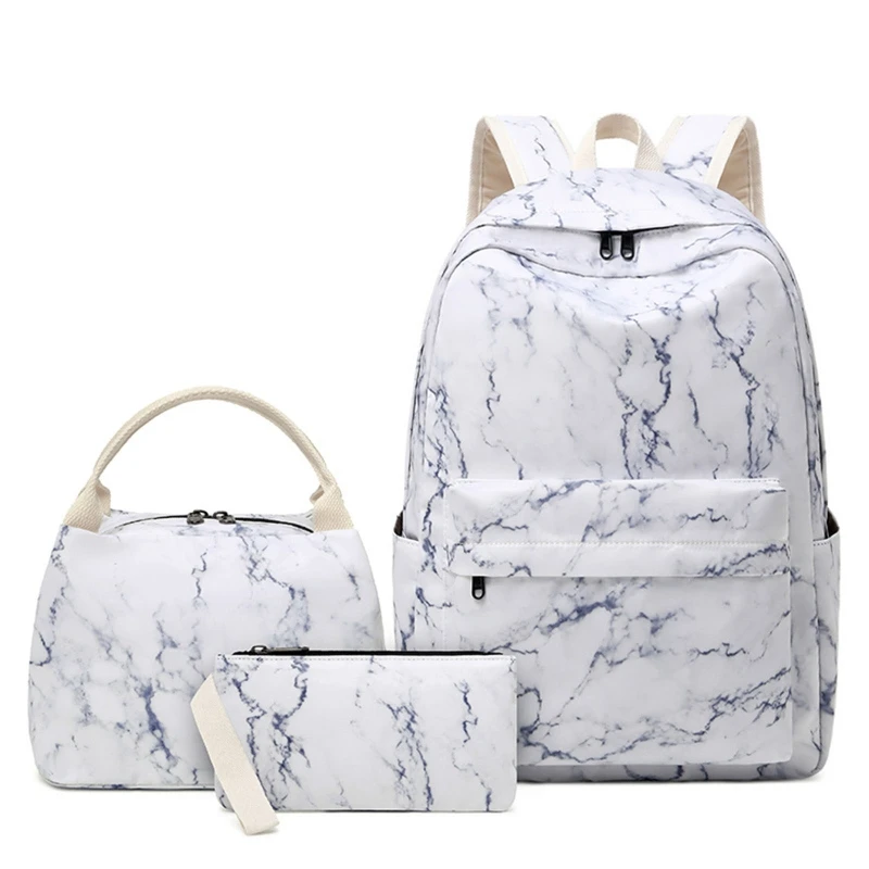 

Marble Backpack with Lunch Tote Pencil Bag School Bag for Teenagers Youth Student Casual Daypack